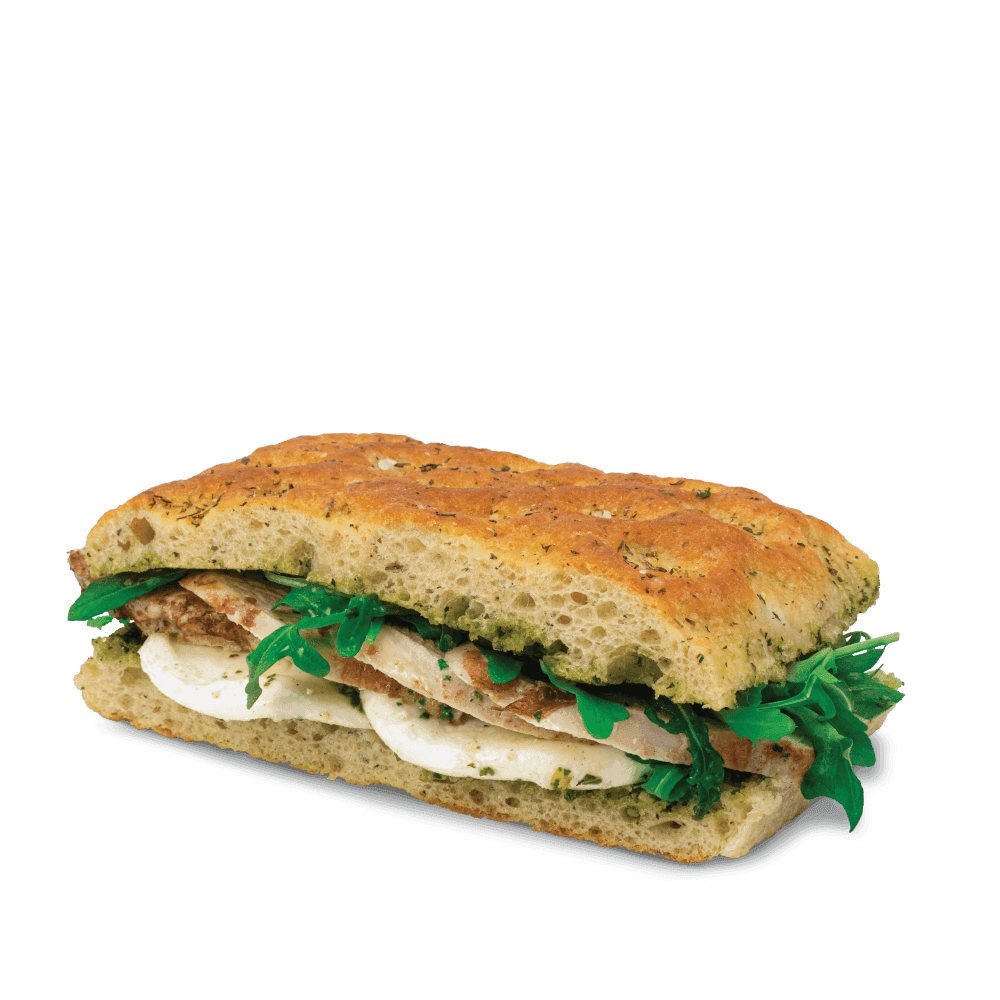 Focaccia Hähnchen, Mozzarella & Pesto